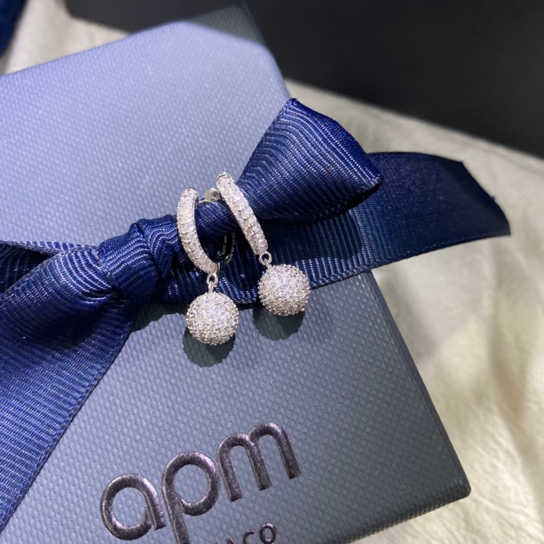 APM Monaco Elegant Silver Hoop Earrings with Pave Diamond Dangles